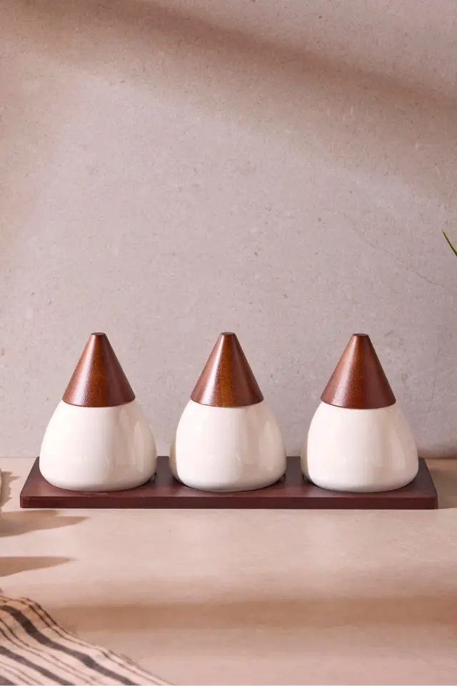 Perotti Sharp Porselen 3'lü Baharatlık Seti Ergonomik Tasarım Çok Amaçlı Mutfak Organizeri