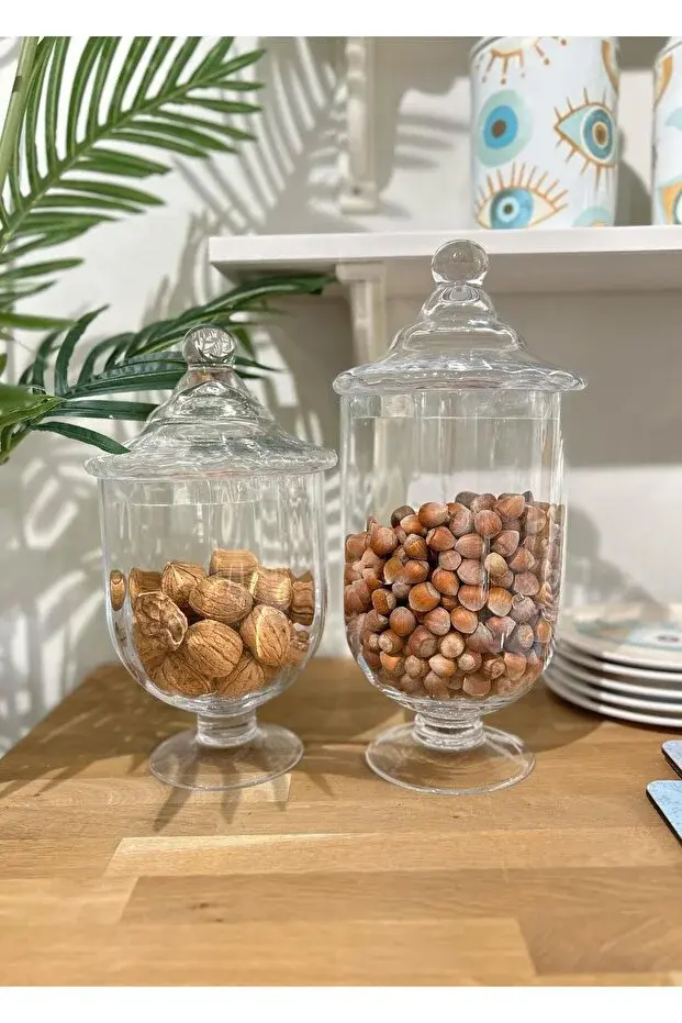 The Mia Ayaklı Cam Kapaklı Kavanoz 29x15 cm Dekoratif Sunum, Şekerlik ve Kurabiyelik