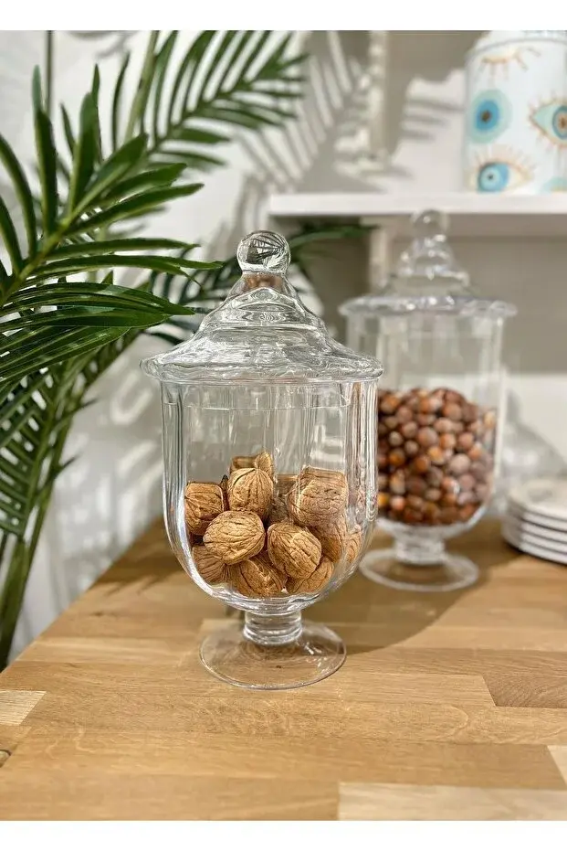 The Mia Ayaklı Cam Kapaklı Kavanoz 29x15 cm Dekoratif Sunum, Şekerlik ve Kurabiyelik