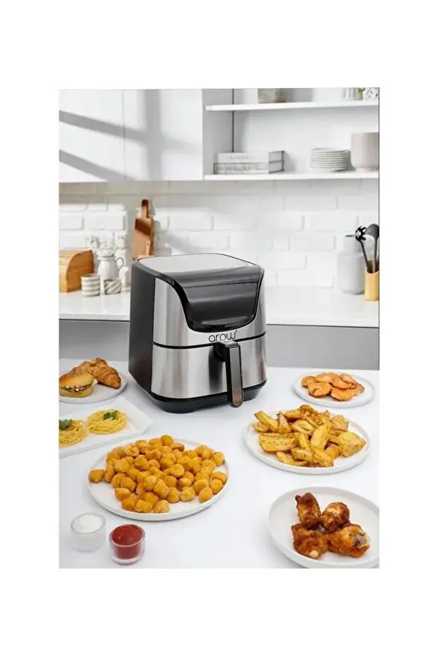 RİVO HOME DECOR Arow Favor 5.5 Litre Inox Airfryer Yağsız Fritöz 1700W Dokunmatik Led Ekranlı Baharatlık&Lokumluk HEDİYELİ