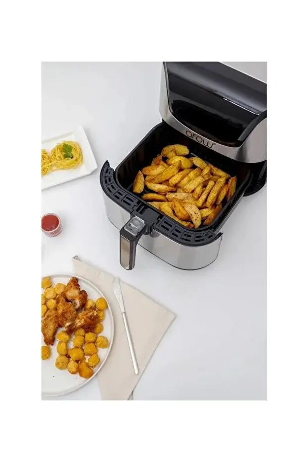 RİVO HOME DECOR Arow Favor 5.5 Litre Inox Airfryer Yağsız Fritöz 1700W Dokunmatik Led Ekranlı Baharatlık&Lokumluk HEDİYELİ