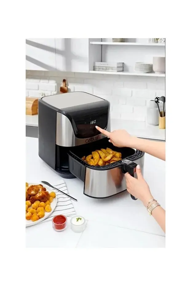 RİVO HOME DECOR Arow Favor 5.5 Litre Inox Airfryer Yağsız Fritöz 1700W Dokunmatik Led Ekranlı Baharatlık&Lokumluk HEDİYELİ