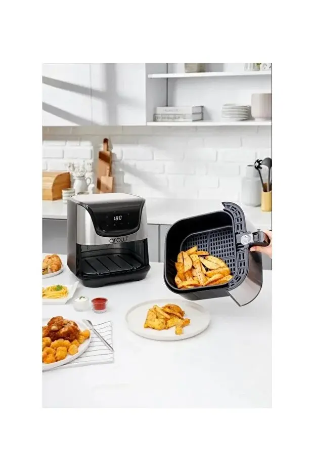 RİVO HOME DECOR Arow Favor 5.5 Litre Inox Airfryer Yağsız Fritöz 1700W Dokunmatik Led Ekranlı Baharatlık&Lokumluk HEDİYELİ