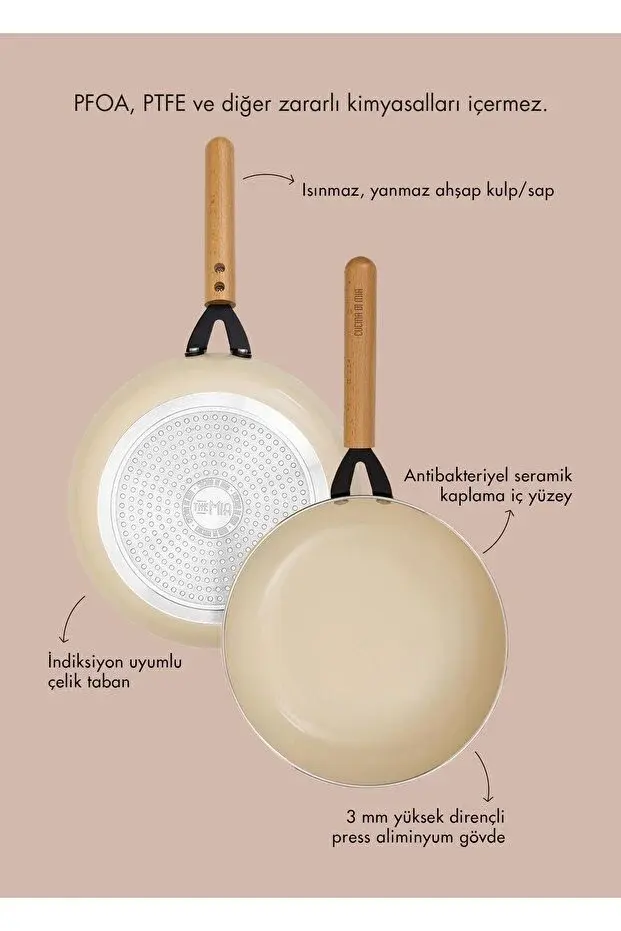 The Mia Cucina Di Mia 3'lü Seramik Tava Seti 24cm 26cm Omlet İndüksiyon Uyumlu