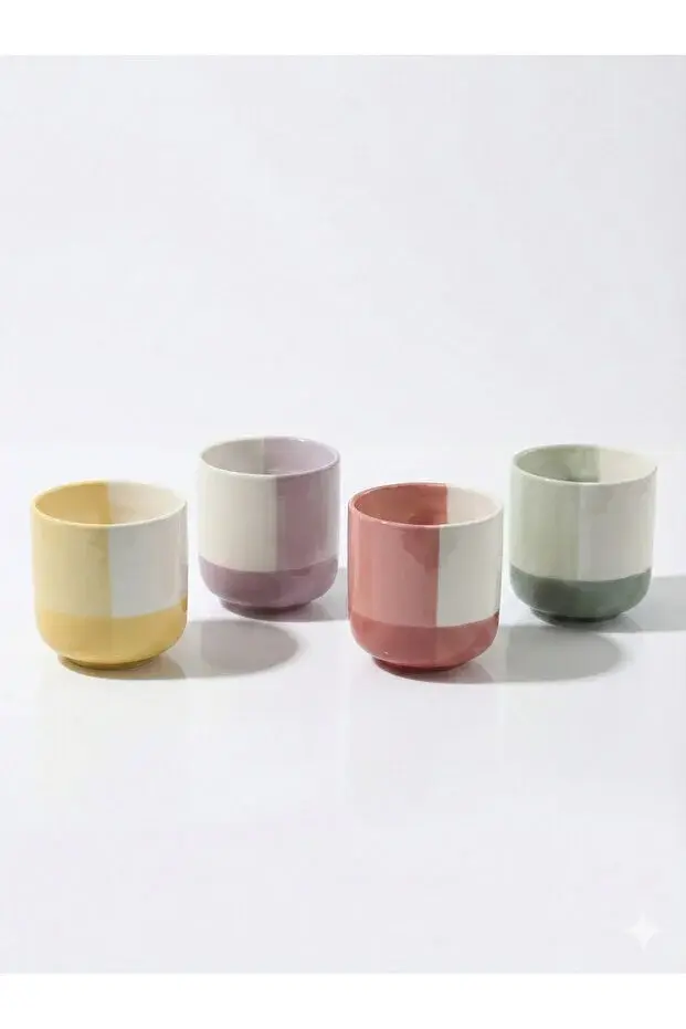 The Mia 4'lü Renkli Porselen Saksı Seti 9x10 Cm 330 Ml Dekoratif Saksı