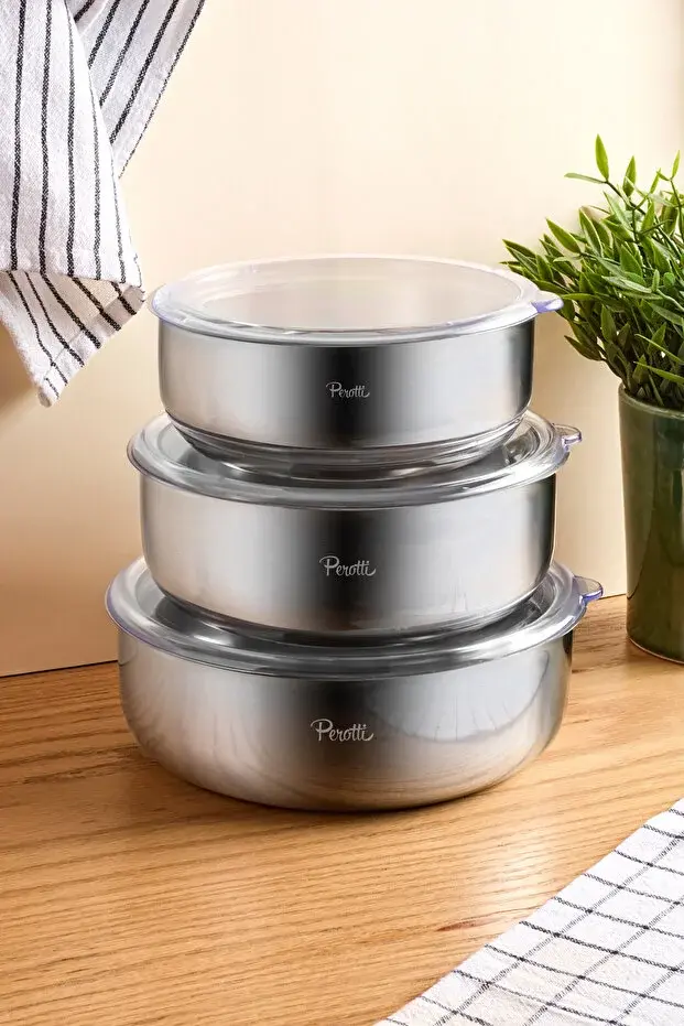 Peroti Safepro Paslanmaz Çelik 3'lü Saklama Kabı Seti 16x18x20 Cm