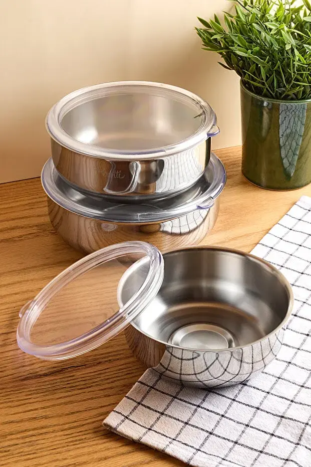 Peroti Safepro Paslanmaz Çelik 3'lü Saklama Kabı Seti 16x18x20 Cm