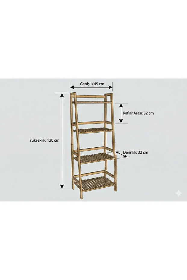 The Mia %100 Doğal Bambu 4 Katlı Banyo Düzenleyici Raf & Mutfak Dolabı (120x49 cm)