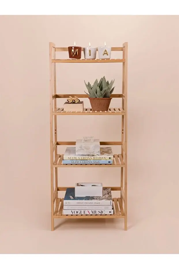 The Mia %100 Doğal Bambu 4 Katlı Banyo Düzenleyici Raf & Mutfak Dolabı (120x49 cm)