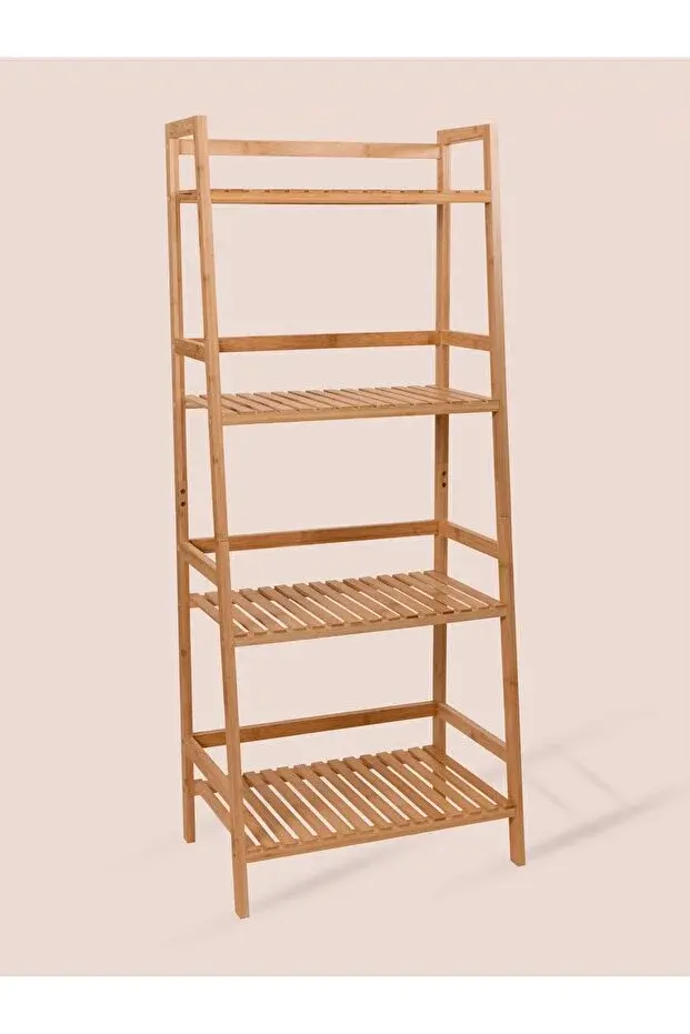 The Mia %100 Doğal Bambu 4 Katlı Banyo Düzenleyici Raf & Mutfak Dolabı (120x49 cm)