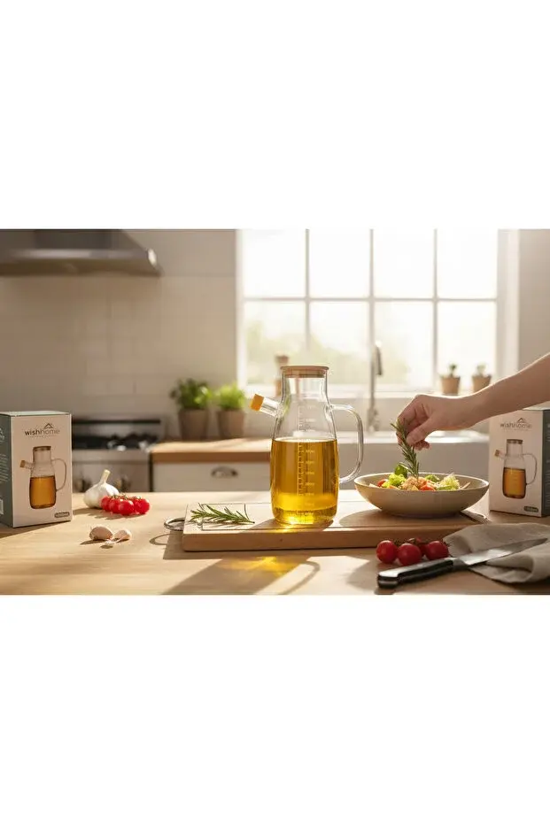 Borasilikat Bambu Kapaklı Cam Yağdanlık 1Lt