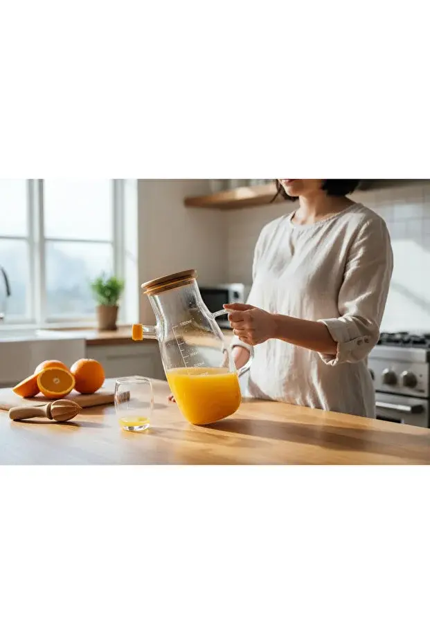 Borasilikat Bambu Kapaklı Cam Yağdanlık 1Lt