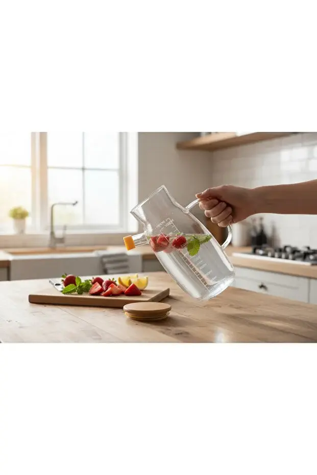 Borasilikat Bambu Kapaklı Cam Yağdanlık 1Lt