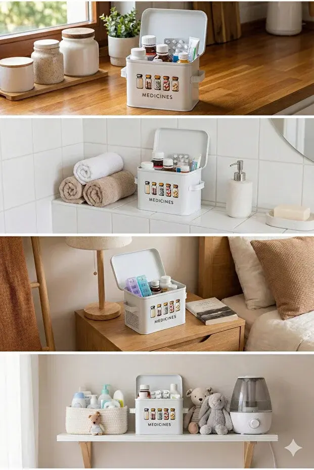 The Mia Storage Dekoratif Metal İlaç Saklama ve Organizer Kutusu Ecza Kabı