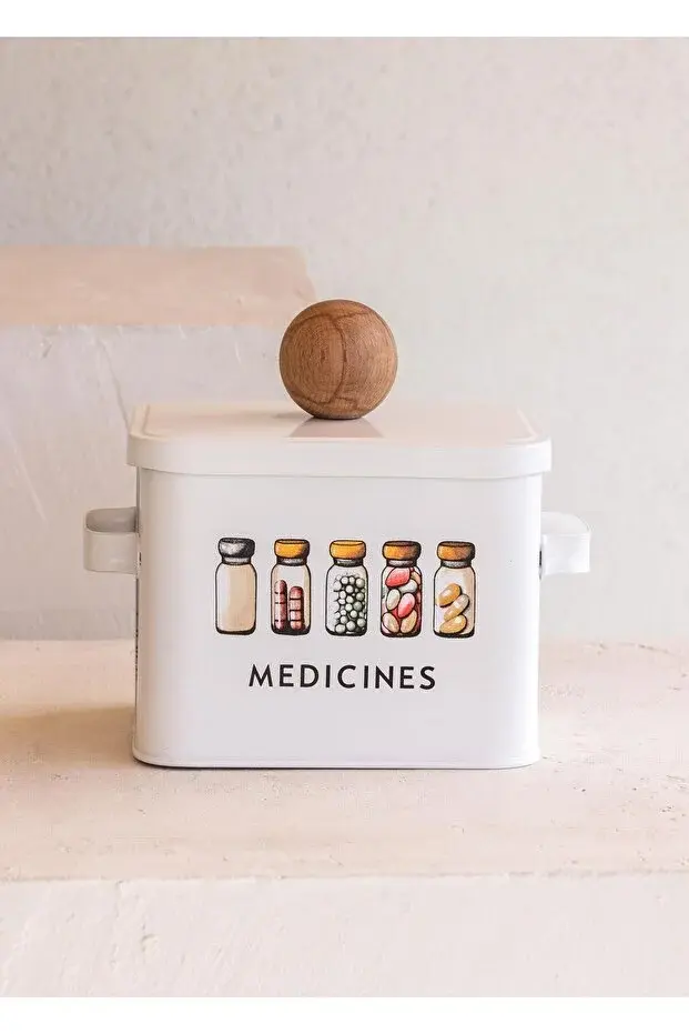 The Mia Storage Dekoratif Metal İlaç Saklama ve Organizer Kutusu Ecza Kabı