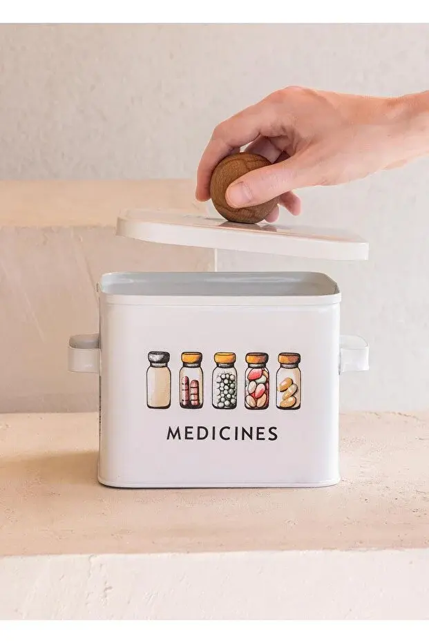 The Mia Storage Dekoratif Metal İlaç Saklama ve Organizer Kutusu Ecza Kabı