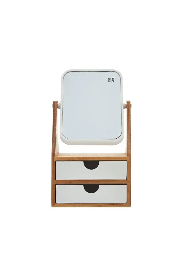 2 Çekmeceli Bambu Makyaj Aynası 17x30x10 cm