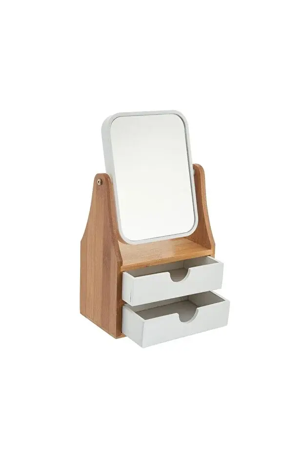 2 Çekmeceli Bambu Makyaj Aynası 17x30x10 cm