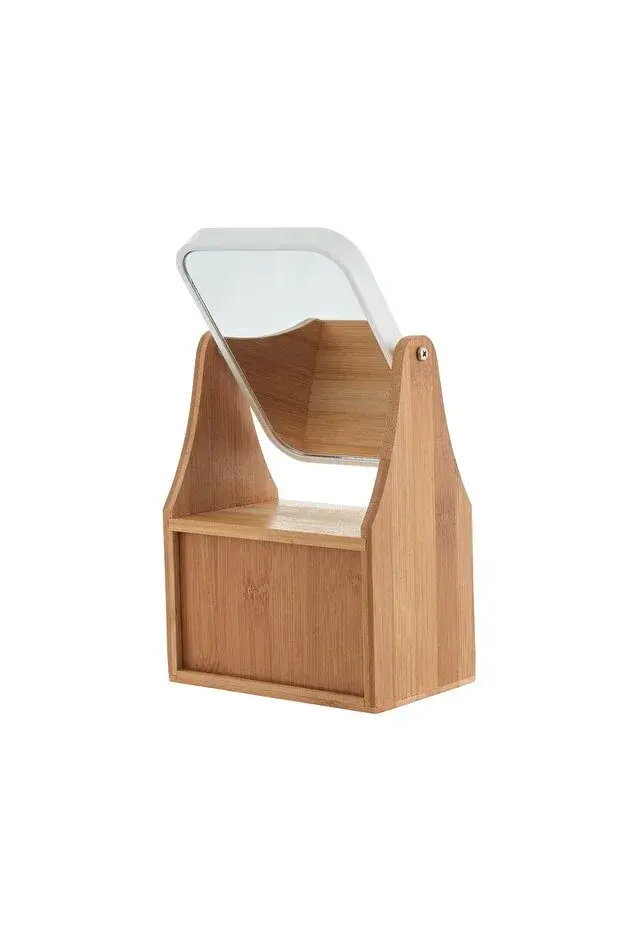 2 Çekmeceli Bambu Makyaj Aynası 17x30x10 cm