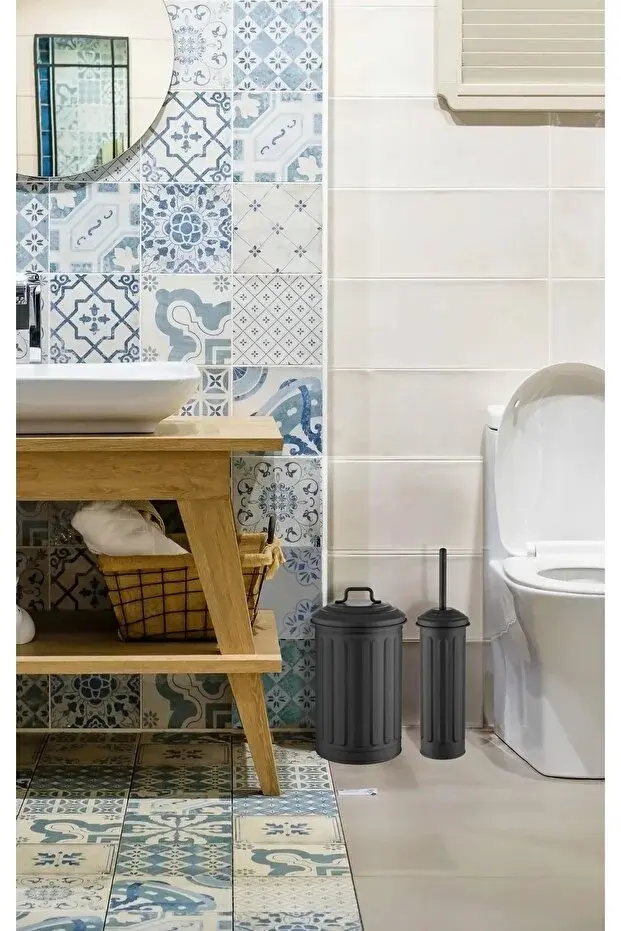 The Mia Galvaniz Çöp Kovası Tuvalet Fırçası Seti