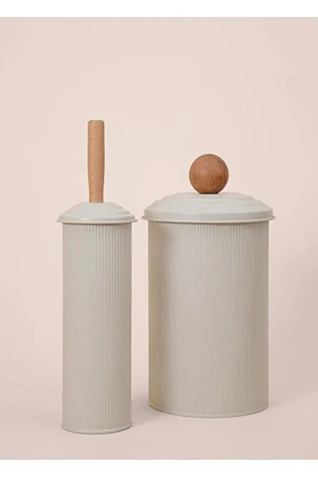 The Mia Stripe Çöp Kovası & Tuvalet Fırçası Galvaniz Banyo Seti