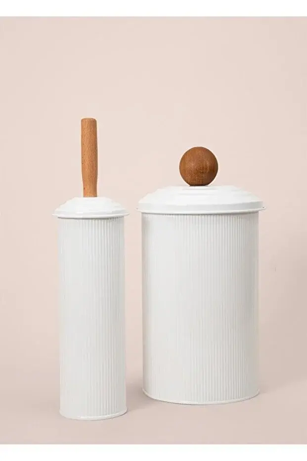 The Mia Stripe Çöp Kovası & Tuvalet Fırçası Galvaniz Banyo Seti