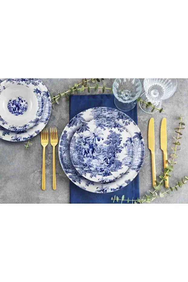 The Mia Colonie Mavi Porselen Yemek Seti 24 Parça