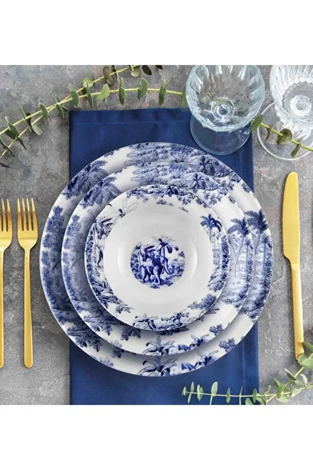 The Mia Colonie Mavi Porselen Yemek Seti 24 Parça