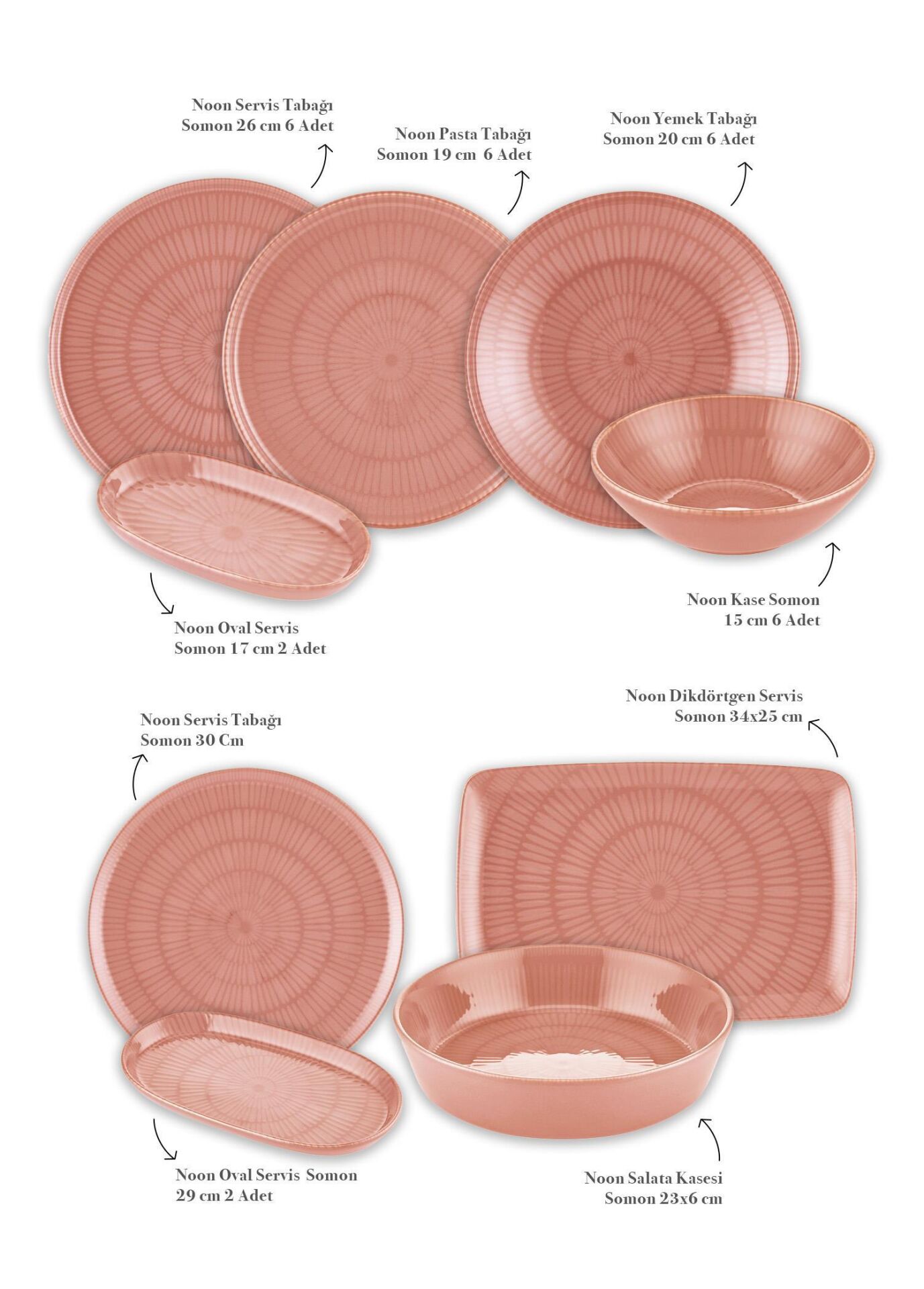 The Mia Noon Yemek Takımı 6 Kişilik Somon 31 Parça