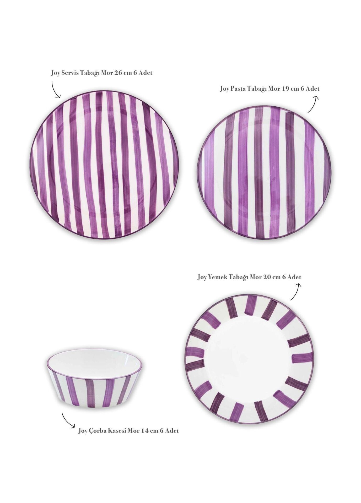 The Mia Joy Yemek Takımı 6 Kişilik 24 Parça Mor