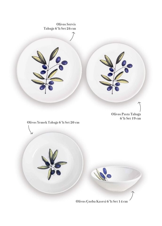 The Mia Olivos 6 Kişilik Yemek Takımı 24 Parça Set