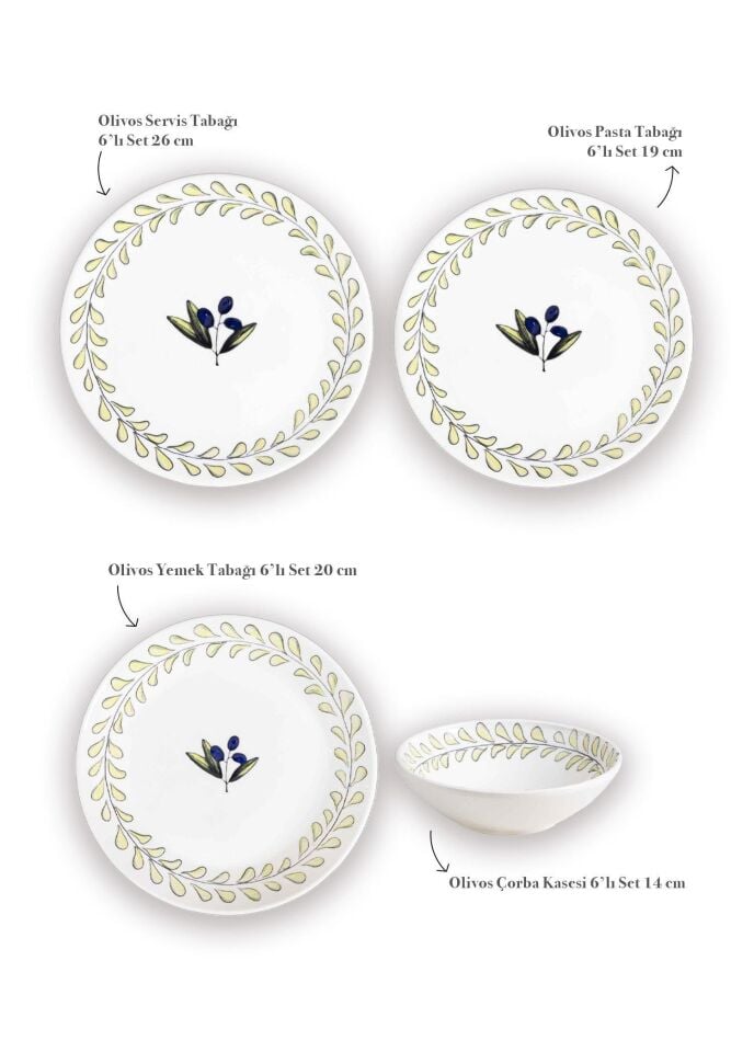 The Mia Olivos 6 Kişilik Yemek Takımı 24 Parça Set