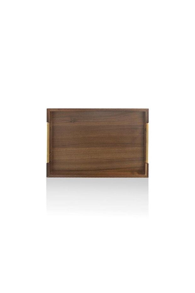 The Mia Natura Akasya Metal Kulplu Tepsi Gold 38x26x5 Cm