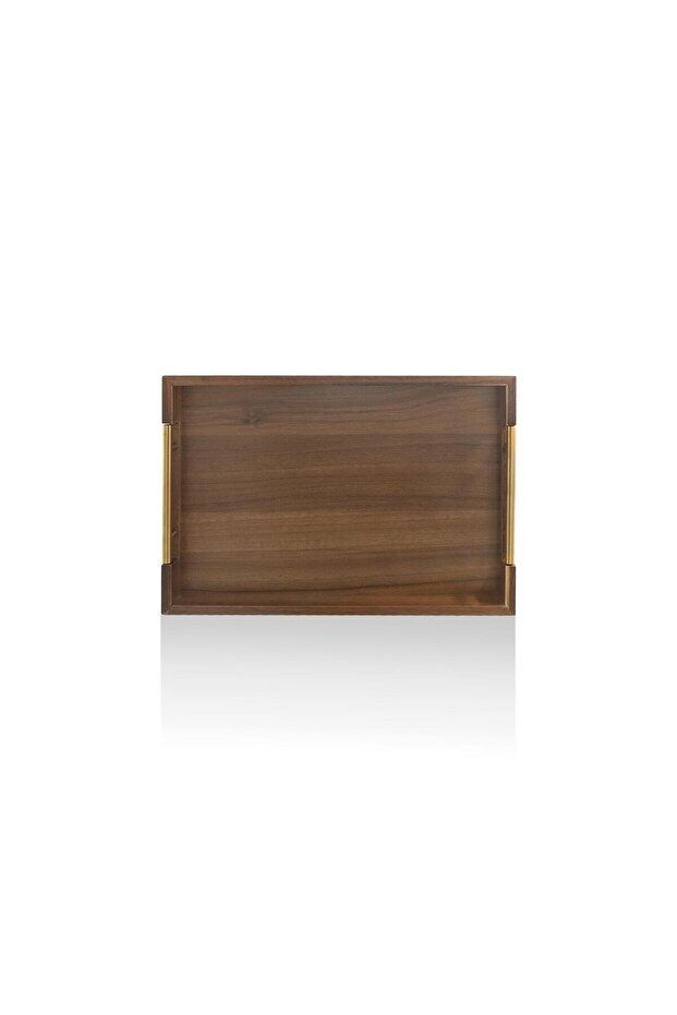 Natura Akasya Metal Kulplu Tepsi Gold 45x30x5 Cm