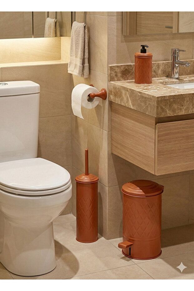 The Mia Prizma 4 Parça Terracota Full Banyo Aksesuar Seti
