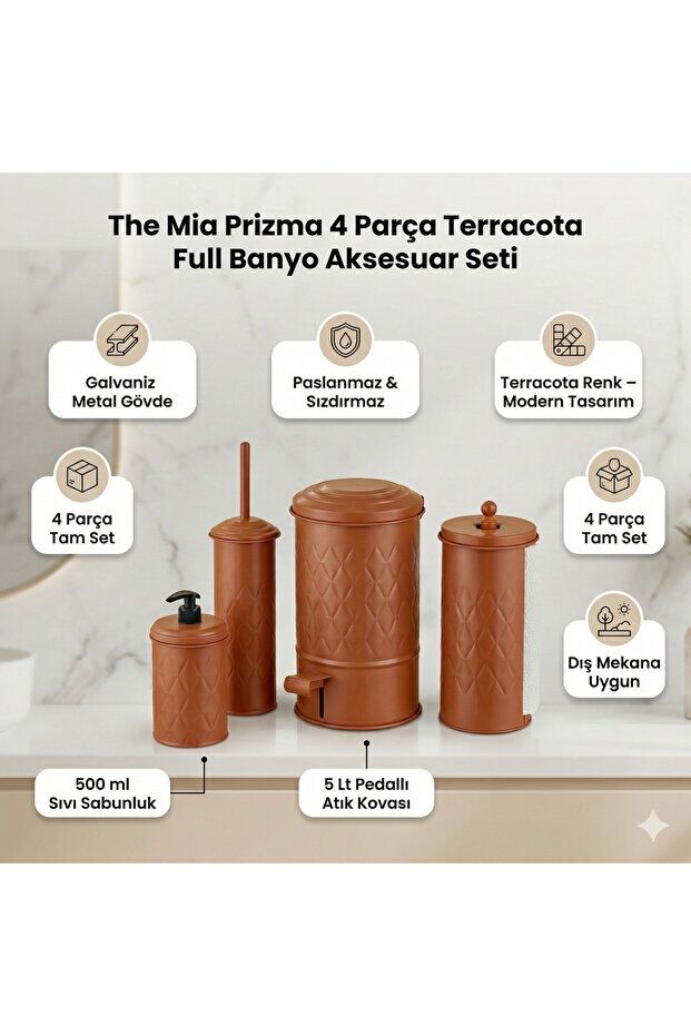 The Mia Prizma 4 Parça Terracota Full Banyo Aksesuar Seti