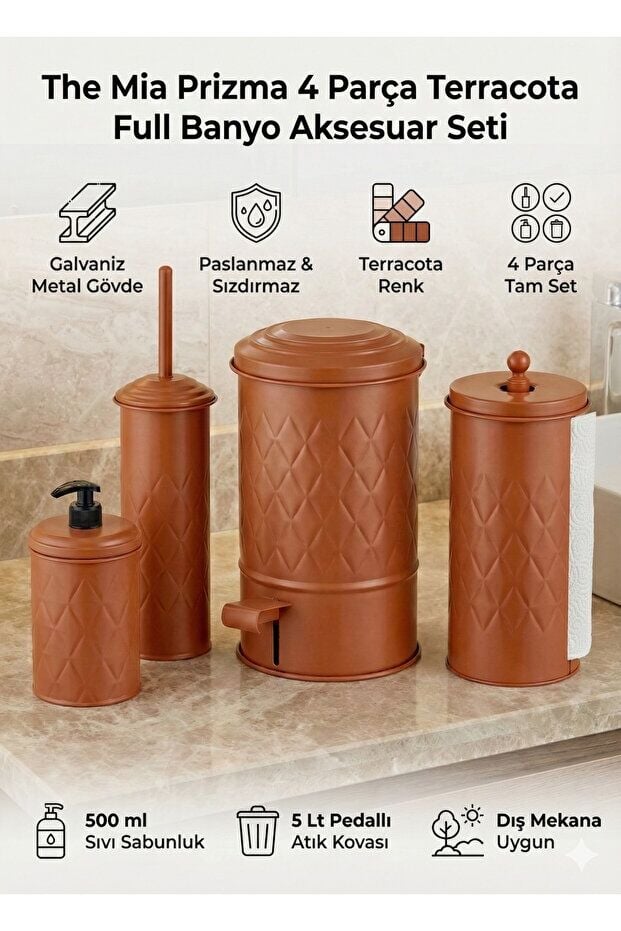 The Mia Prizma 4 Parça Terracota Full Banyo Aksesuar Seti