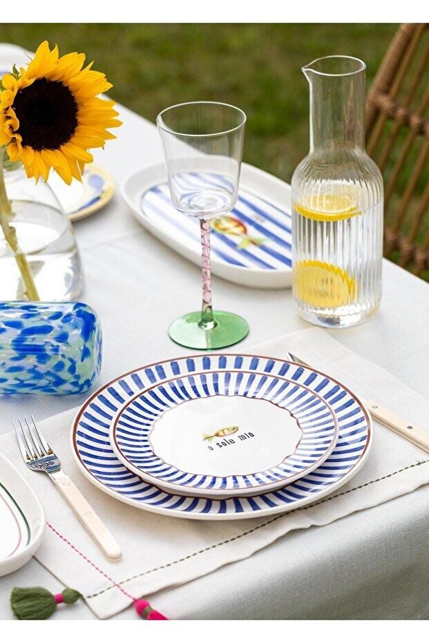 The Mia Fish Serisi 6'lı Pasta Tabağı Seti 19 cm Balık Desenli Renkli Seramik Tabak Seti