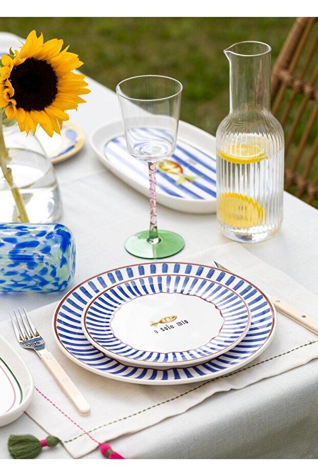 The Mia Fish Serisi 6'lı Pasta Tabağı Seti 19 cm Balık Desenli Renkli Seramik Tabak Seti