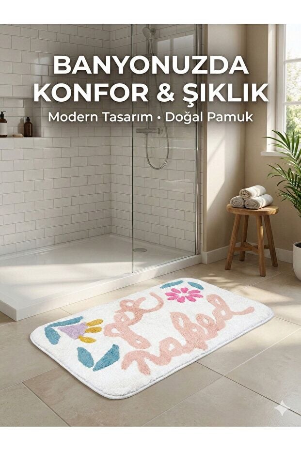 The Mia %100 Saf Pamuk Banyo Paspas Modelleri 60x100 cm 20 mm Ekstra Dolgun, Ultra Yumuşak, Kaymaz