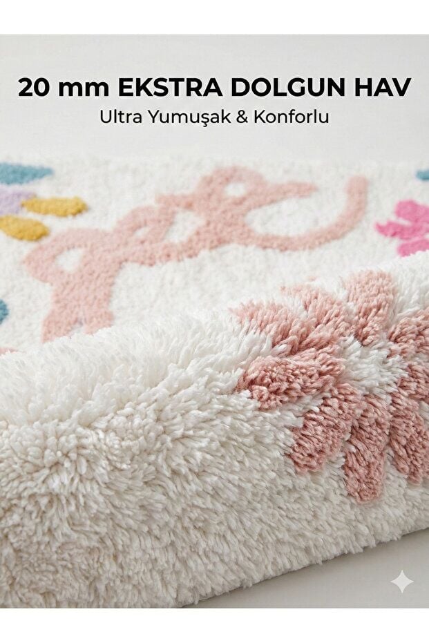The Mia %100 Saf Pamuk Banyo Paspas Modelleri 60x100 cm 20 mm Ekstra Dolgun, Ultra Yumuşak, Kaymaz