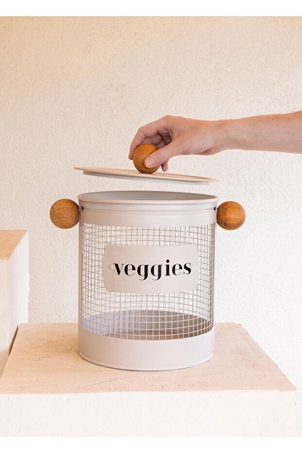 The Mia Stripe Bej Patates Soğan Kabı + Sebzelik Seti Galvaniz Metal 2’li Mutfak Düzenleyici