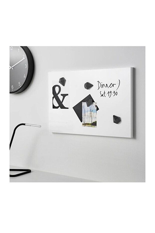 30 x 50 Cm  Dekoratif Metal Mıknatıslı Pano Magnet Panosu 10 Adet Siyah Mıknatıs Hediyeli BEYAZ