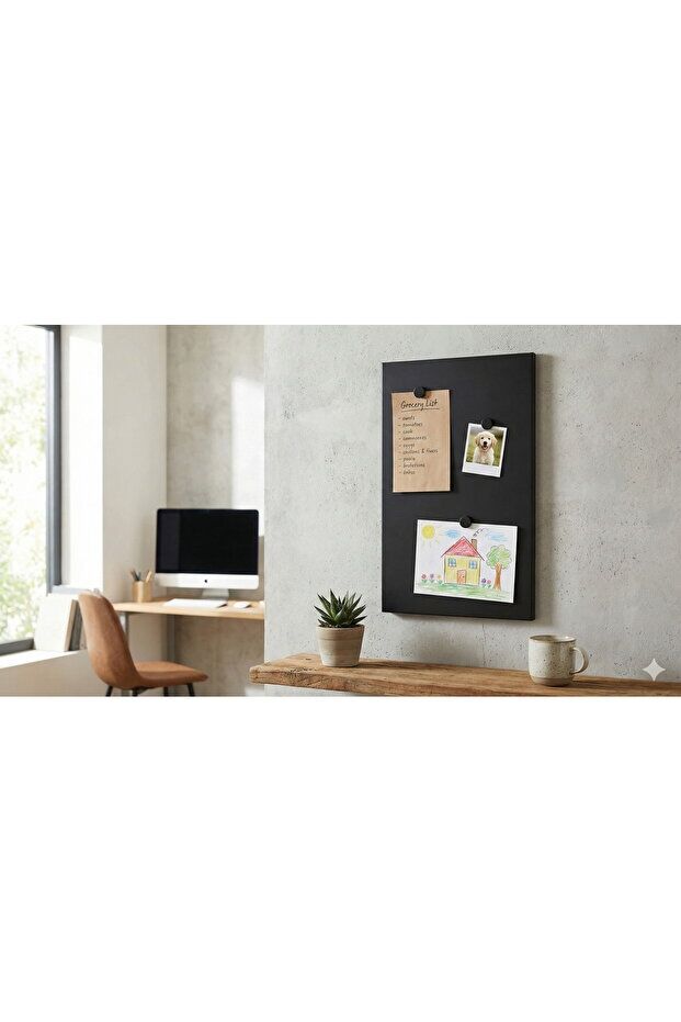 30 x 50 Cm  Dekoratif Metal Mıknatıslı Pano Magnet Panosu 10 Adet Siyah Mıknatıs Hediyeli SİYAH