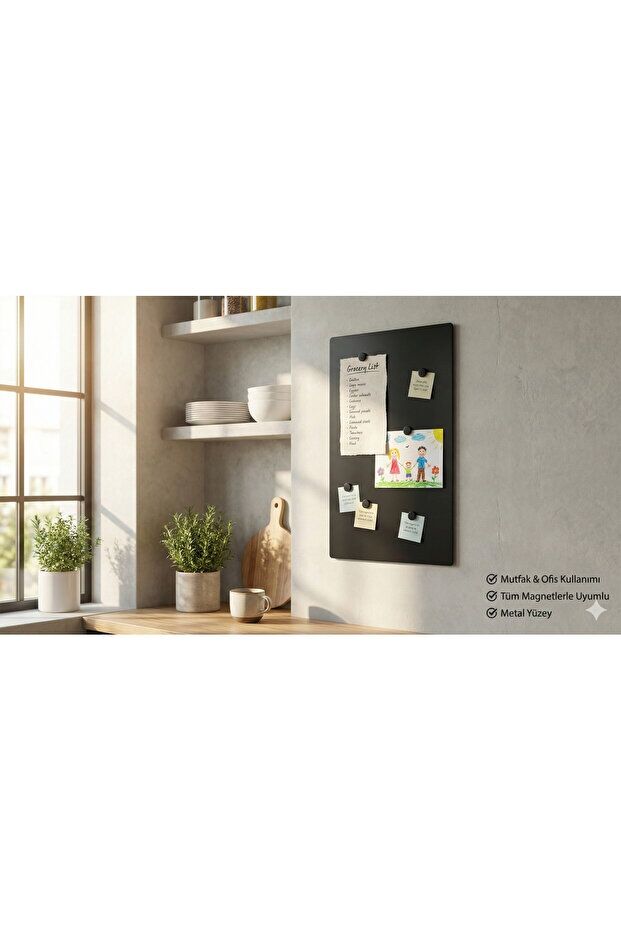 30 x 50 Cm  Dekoratif Metal Mıknatıslı Pano Magnet Panosu 10 Adet Siyah Mıknatıs Hediyeli SİYAH