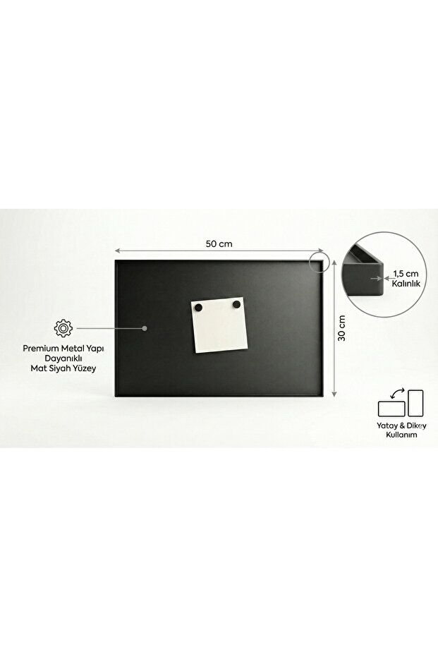 30 x 50 Cm  Dekoratif Metal Mıknatıslı Pano Magnet Panosu 10 Adet Siyah Mıknatıs Hediyeli SİYAH