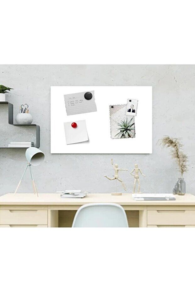 50x70 Cm  Dekoratif Metal Mıknatıslı Pano Magnet Panosu 10 Adet Siyah Mıknatıs Hediyeli BEYAZ