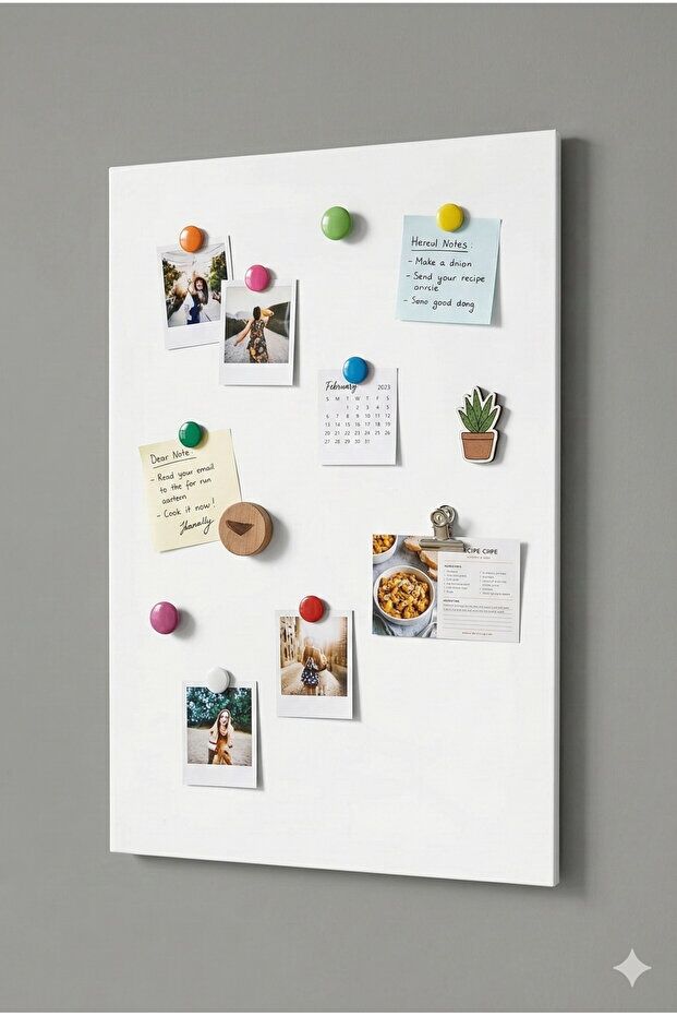 50x70 Cm  Dekoratif Metal Mıknatıslı Pano Magnet Panosu 10 Adet Siyah Mıknatıs Hediyeli BEYAZ