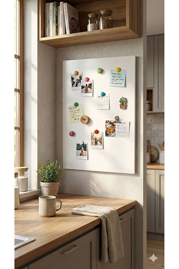 50x70 Cm  Dekoratif Metal Mıknatıslı Pano Magnet Panosu 10 Adet Siyah Mıknatıs Hediyeli BEYAZ