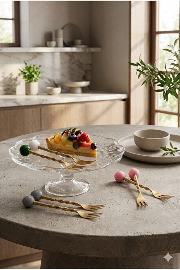 The Mia Globe Kek Çatalı Gri-Pembe-Beyaz-Yeşil 16 Parça